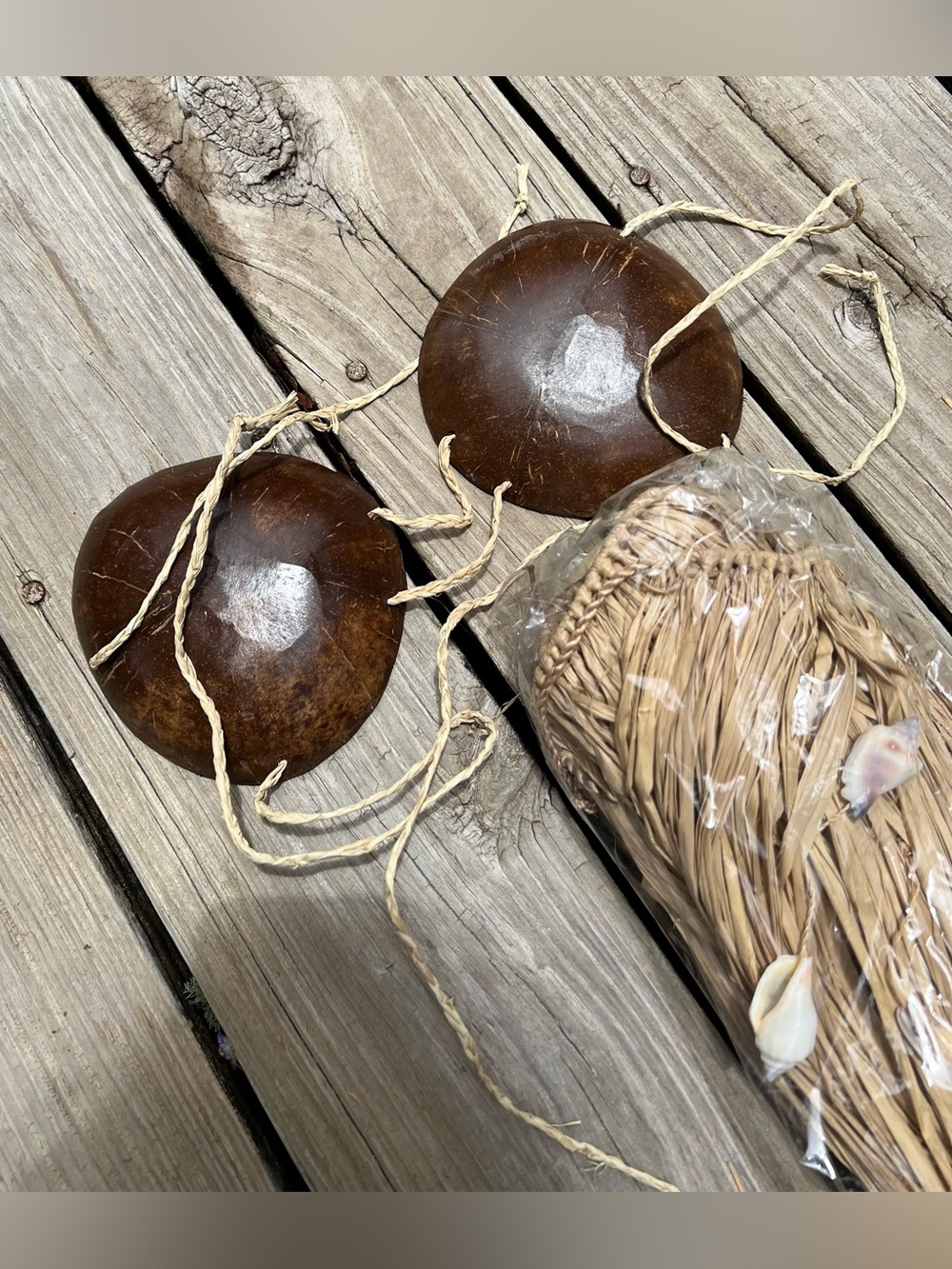 Brand New-Hawaiian Raffia Skirt and Coconut Shell Top - Picture 2 of 3